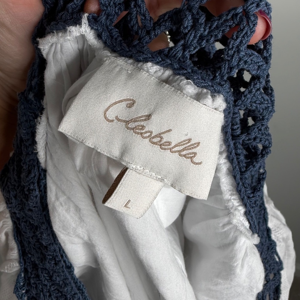 Cleobella Navy Crockett White Organic Cotton Blouse Top L - Picture 3 of 6